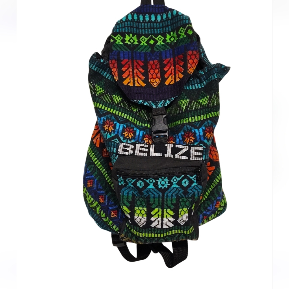 Handmade Belize Woven Backpack Colorful Tribal Aztec Boho Knapsack